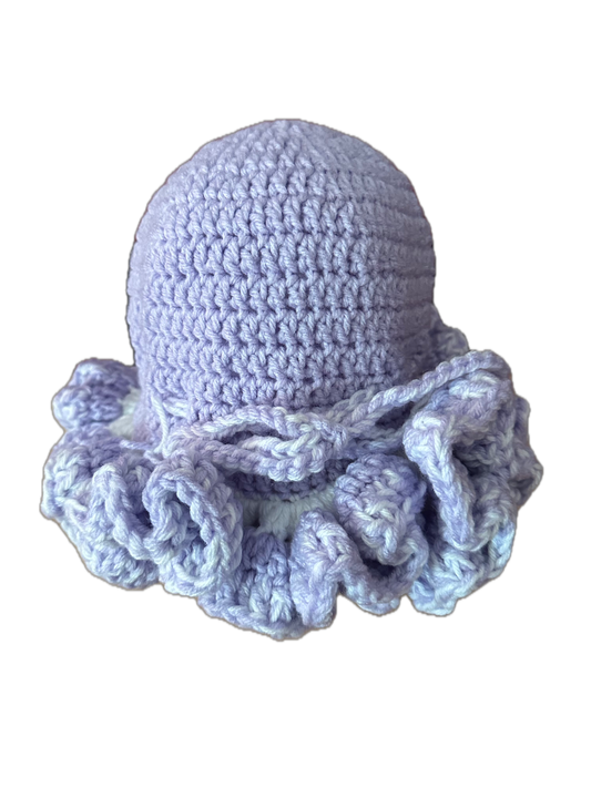 Lavender/White Crochet Ruffled Hat