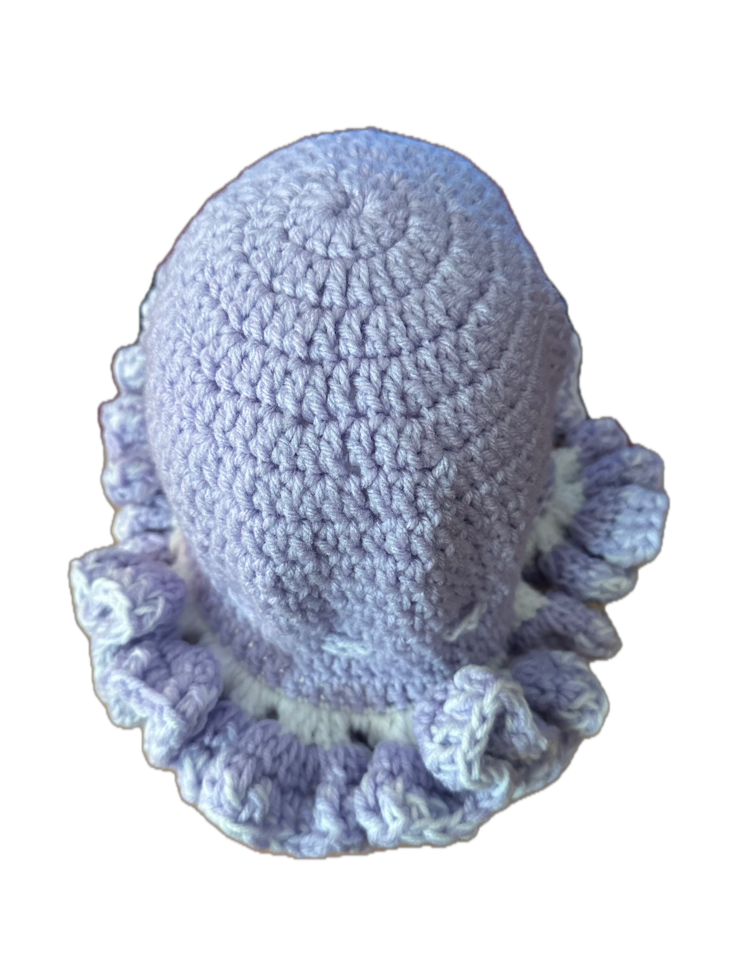 Lavender/White Crochet Ruffled Hat