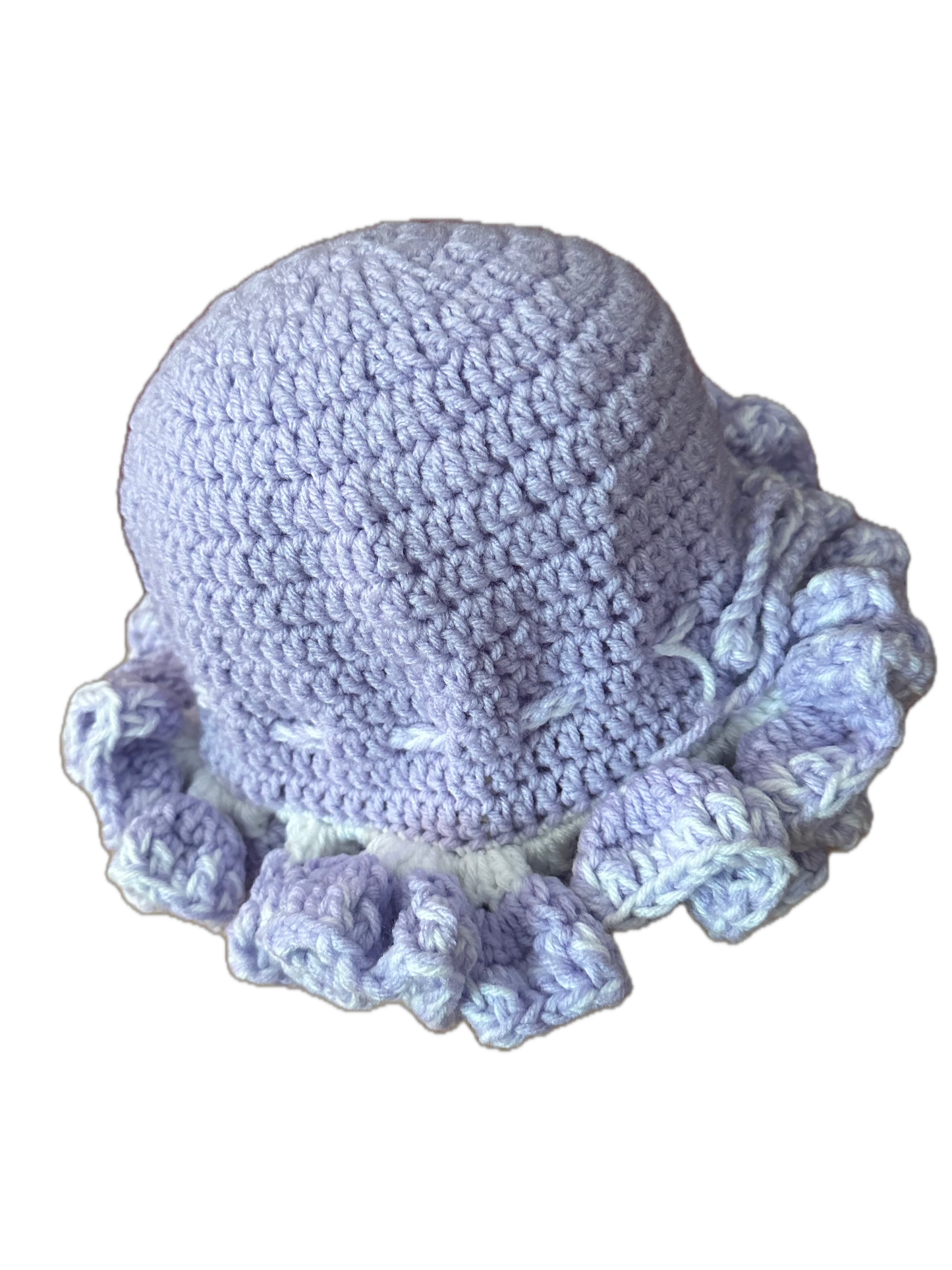 Lavender/White Crochet Ruffled Hat
