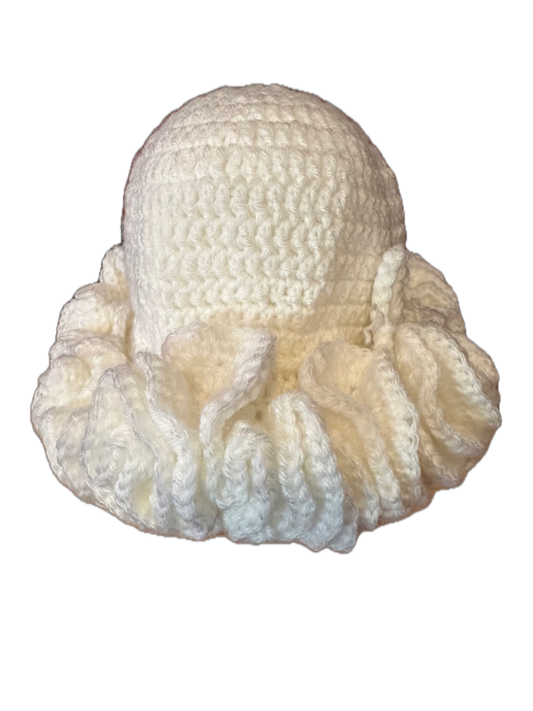 Winter White Crochet Ruffled Hat