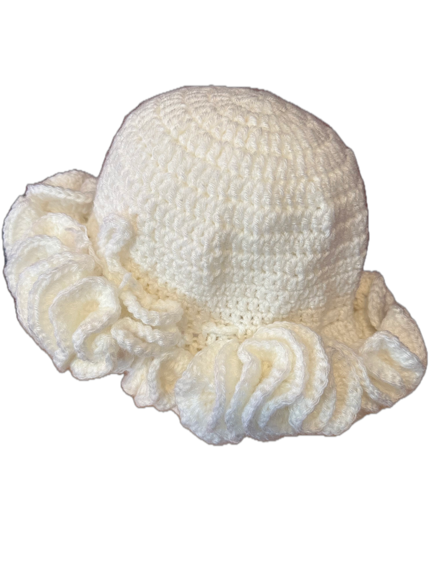 Winter White Crochet Ruffled Hat