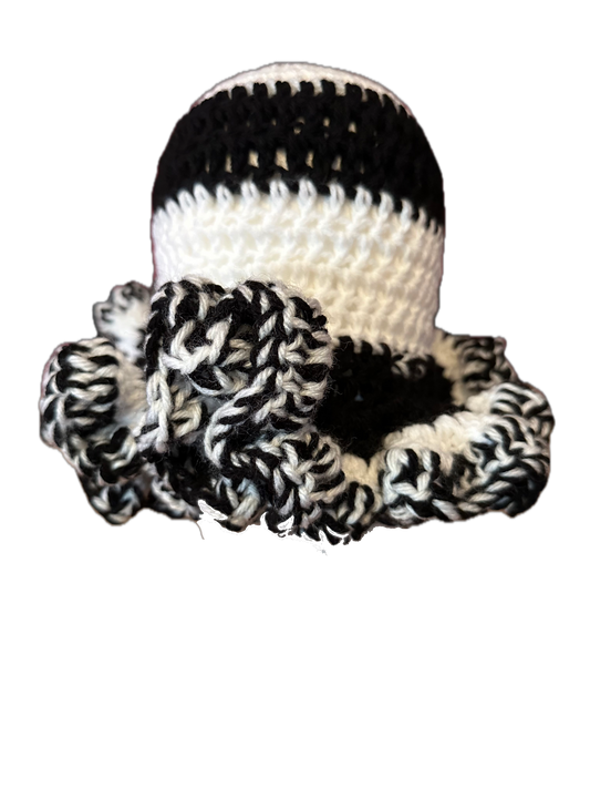 Zebra Crochet Ruffled Hat