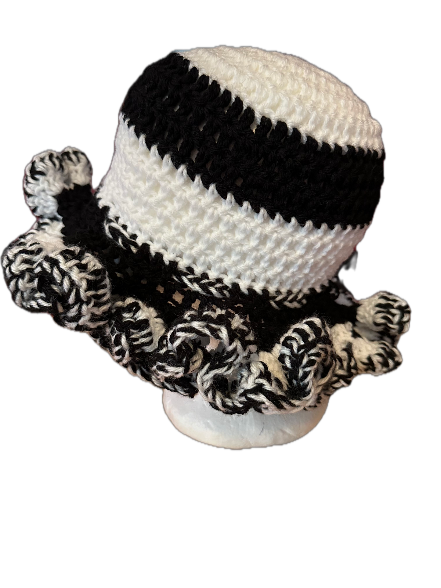 Zebra Crochet Ruffled Hat